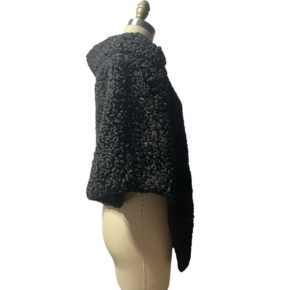 Vintage 50s Curly Persian Lambswool Wrap Stole Capelet w/ front Pockets